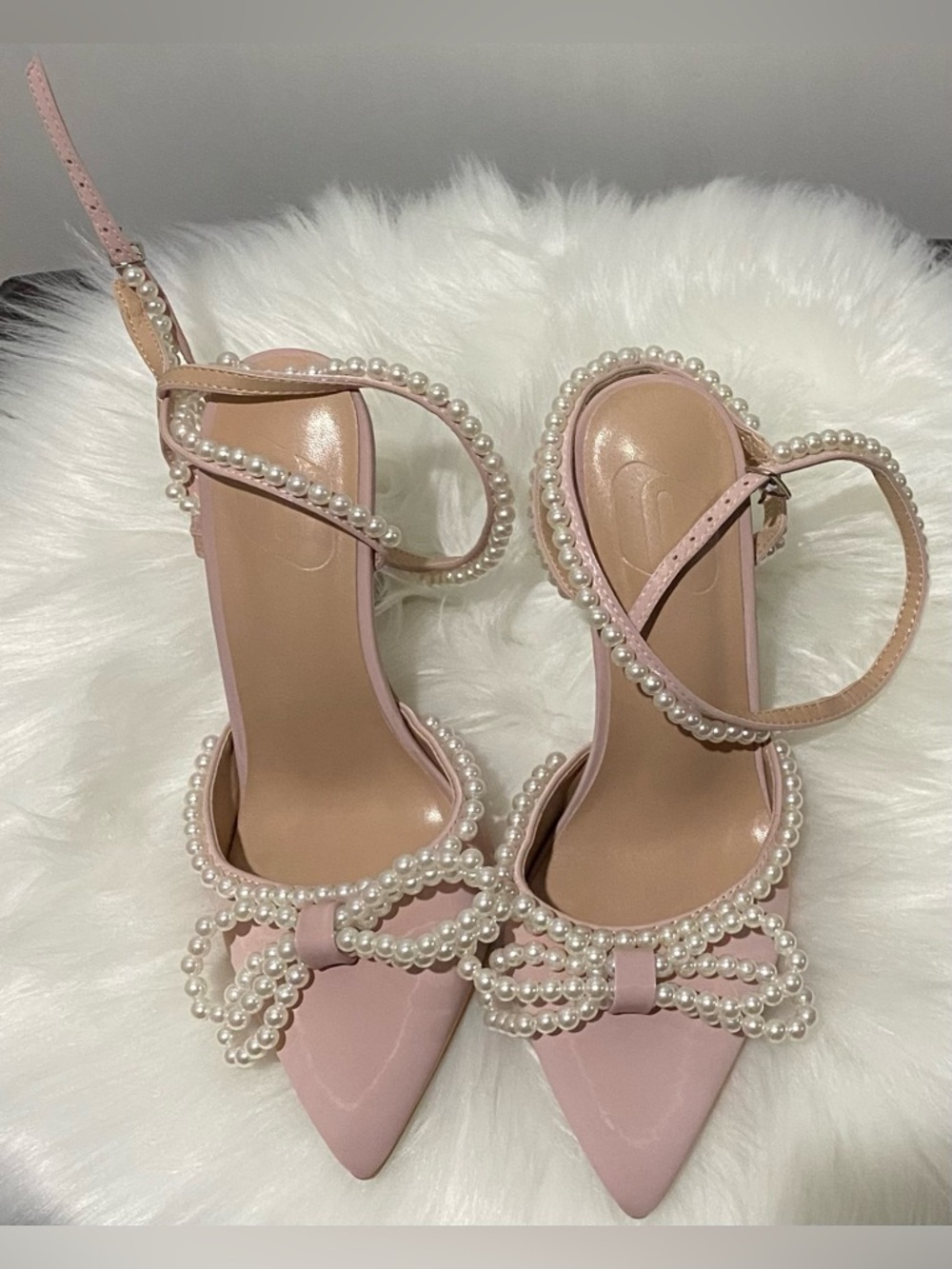 Women’s Pink Faux Pearl-Embellished Pointed Toe Heels